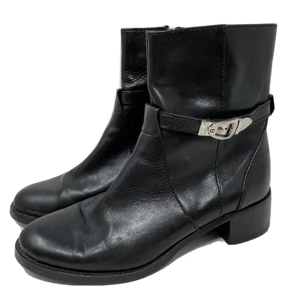 Ankle Boots Size 7 Women's Etienne Aigner Black Leather Buckle Booties - Picture 1 of 5